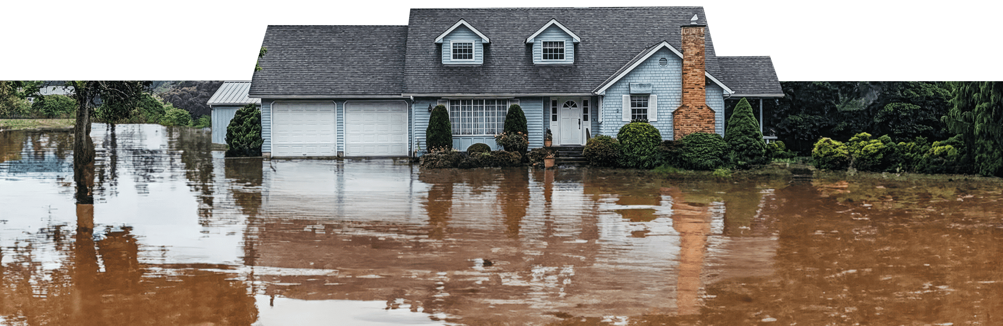 a small house surrounded by water