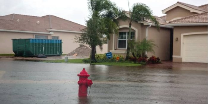 a fire hydrant in front of a house
